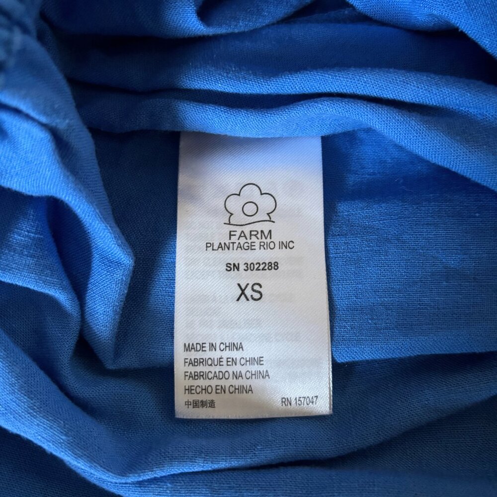 Farm Rio One Shoulder Cutout Blue Linen Maxi Dress Womens XS Coastal Boho - Picture 11 of 16